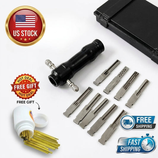 9-in-1 tubular lock pick set with foam-lined steel storage tin